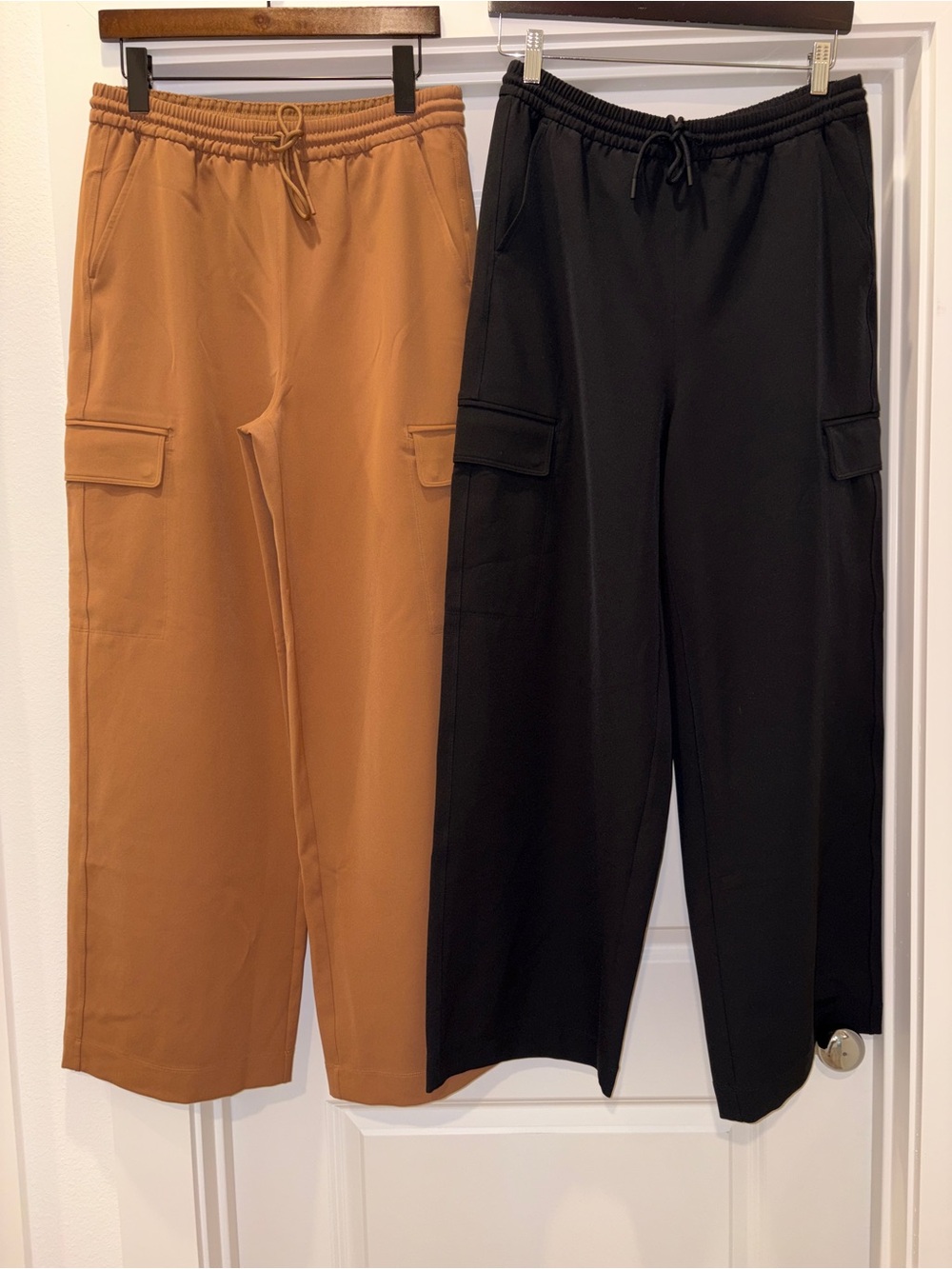 Athleta Promenade High Rise Wide Leg Cargo Pants Black and Walnut Brown
